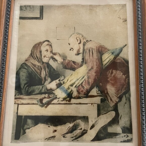 Vintage Framed Print On Silk Inspired By Pompeo Massani Good News - Picture 3 of 12